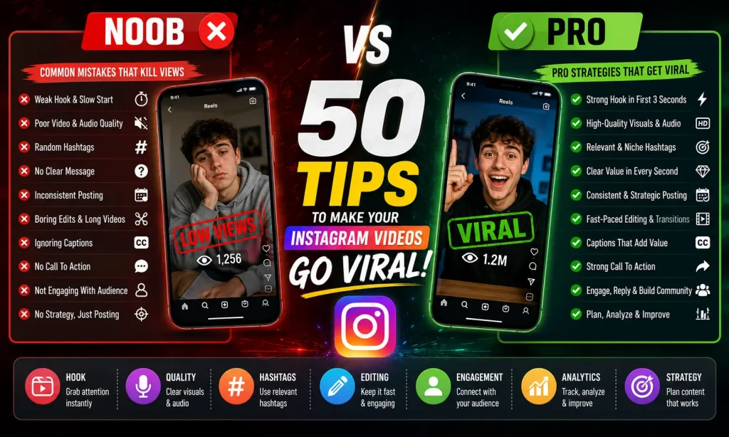Noob vs Pro: 50 Tips to Make Your Instagram Videos Go Viral in 2026