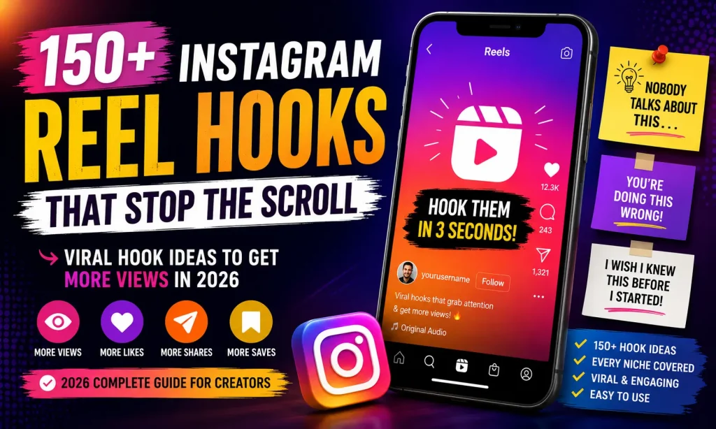 150+ Instagram Reel Hooks That Stop the Scroll (2026): Viral Hook Ideas to Get More Views